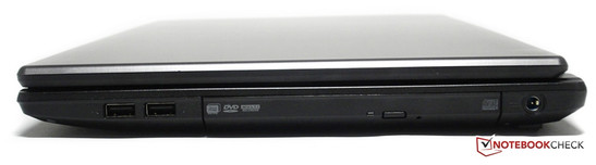 Rechts: mageres Erscheinungsbild - zwei USB 2.0-Ports, DVD-Laufwerk und der Stromanschluss Rechts: mageres Erscheinungsbild - zwei USB 2.0-Ports, DVD-Laufwerk und der Stromanschluss