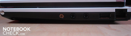 Rechte Seite: Antenne, 2x Sound (Kopfhörer, Mikrofon), USB 2.0, RJ-45 Lan