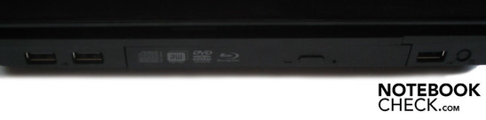 Rechte Seite: 2x USB 2.0, Blu-Ray Combo-Laufwerk, USB 2.0, Kensington Lock