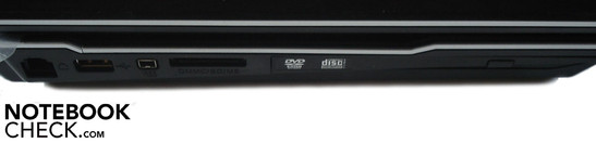 Linke Seite: RJ-11 Modem, USB 2.0, Firewire, 7-in-1-Kartenleser, DVD-Brenner