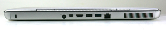 Rückseite: Kensington Lock, Stromanschluss, Mini-Displayport, HDMI, USB 2.0, USB 3.0, LAN
