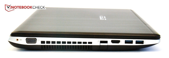 Linke Seite: Subwoofer, VGA, LAN, HDMI, 2x USB 3.0