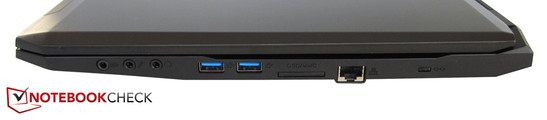 rechte Seite: 3x Sound, 2x USB 3.0, Kartenleser, RJ45, Kensington Lock