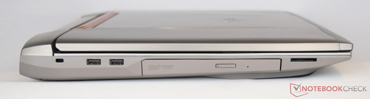 linke Seite: Kensington Lock, 2x USB 3.0, DVD-Brenner, SD-Kartenleser