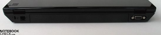 Rückseite: Kensington Lock, Modem, Netzanschluss, VGA-Out Rückseite: Kensington Lock, Modem, Netzanschluss, VGA-Out
