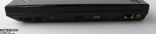 Rechte Seite: 2x USB 2.0, ExpressCard, DVD Laufwerk, LAN, Netzanschluss Rechte Seite: 2x USB 2.0, ExpressCard, DVD Laufwerk, LAN, Netzanschluss