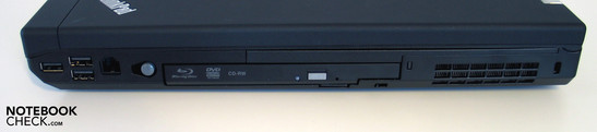 Rechte Seite: 3x USB 2.0, Modem, opt. Laufwerk, Kensington Lock