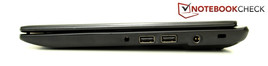 Rechte Seite: Kombi-Audio, 2x USB-2.0, Stromanschluss, Kensington-Lock-Slot Rechte Seite: Kombi-Audio, 2x USB-2.0, Stromanschluss, Kensington-Lock-Slot