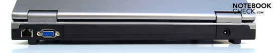 Rückseite: RJ-45 (LAN), VGA, Akku, Stromanschluss