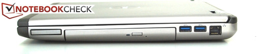 Rechte Seite: ExpressCard/34, opt. LW, 2x USB-3.0, RJ45 (LAN)
