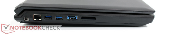 linke Seite: Firewire, LAN, 2x USB 3.0, USB 3.0/eSATA, SD-Cardreader
