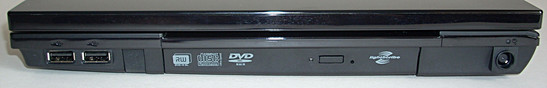Right: 2x USB, modem, optical drive, power socket Right: 2x USB, modem, optical drive, power socket