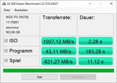 AS SSD Kopier-Benchmark Ergebnisse