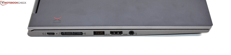 links: Dockingport (2x Thunderbolt 3, Mini-Ethernet), USB 3.0 Typ-A, HDMI, Kombo-Audio