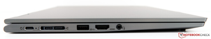 links: Dockingport (2x Thunderbolt 3, Mini-Ethernet), USB 3.0 Typ-A, HDMI 1.4b, Kombo-Audio