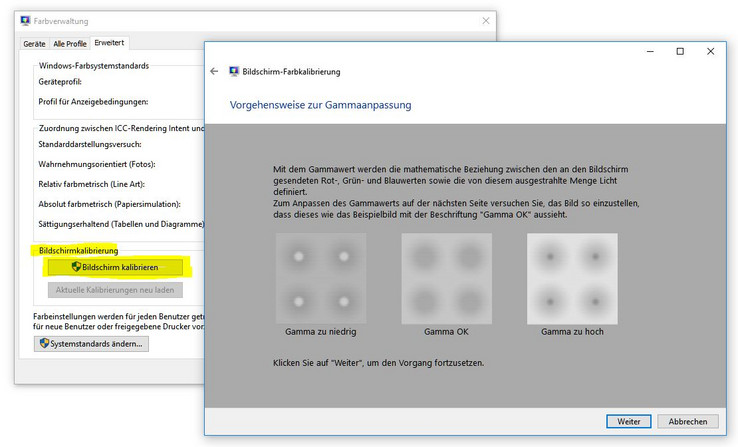 Windows Bildschirmkalibrierung