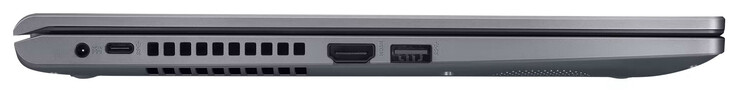 Linke Seite: Netzanschluss, USB 3.2 Gen 1 (USB-C), HDMI, USB 3.2 Gen 1 (USB-A)