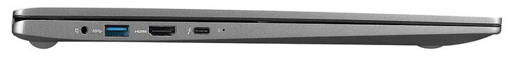 Linke Seite: Netzanschluss, USB 3.2 Gen 1 (Typ A), HDMI, Thunderbolt 3