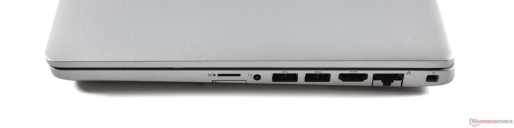 rechts: microSD, SIM-Slot, 2x USB A 3.0, HDMI, RJ45-Ethernet, Noble-Lock