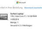 Das Surface Laptop mit 1 TB kann ab sofort bestellt werden