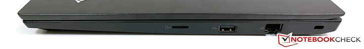 Rechts: microSD-Leser, USB 2.0, Gigabit-Ethernet, Vorrichtung für ein Sicherheitsschloss