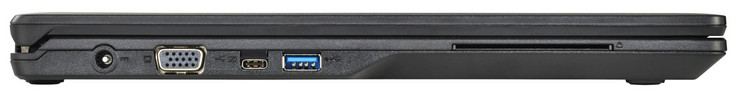 Linke Seite: Netzanschluss, VGA-Ausgang, 2x USB 3.1 Gen 1 (1x Typ-C, 1x Typ-A), SmartCard Leser