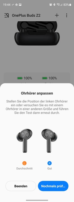Die OnePlus Buds Z2 besitzen eine Ohrhörer-Sitzprüfung
