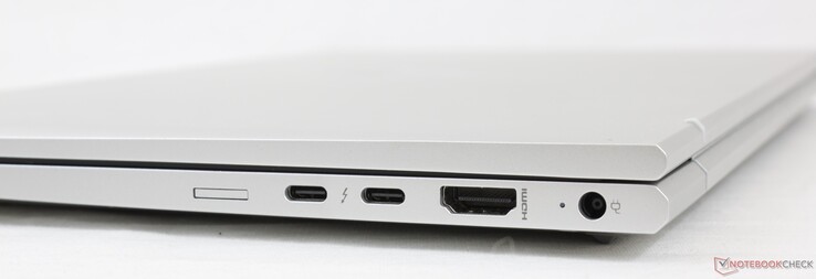 Rechts: Nano-SIM-Slot (optional), 2x USB-C mit Thunderbolt 4, HDMI 2.0b, AC-Adapter