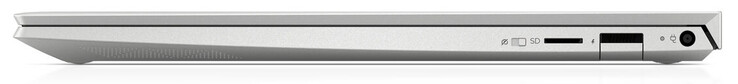 Rechte Seite: Ein-/Ausschalter für die Webcam, Speicherkartenleser (MicroSD), USB 3.2 Gen 1 (Typ A), Netzanschluss
