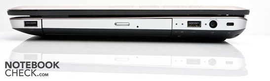 Rechte Seite: USB 2.0, optisches Laufwerk, USB 2.0, Netzanschluss, Kensington Lock