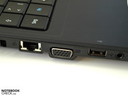 RJ45 (LAN) und VGA im mittleren bis vorderen Teil der linken Seitenkante