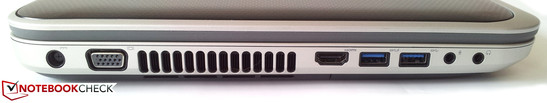 Netzstecker, VGA analog, Lüfterausgang, HDMI, USB 3.0 (Power Share), USB 3.0, Mikrofon, Kopfhörer