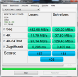 AS SSD Benchmark: 482/133 MB/s Lesen/Schreiben
