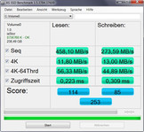 AS SSD Benchmark: 458/273 MB/s Lesen/Schreiben