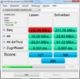 AS SSD Benchmark: 233/212 MB/s Lesen/Schreiben