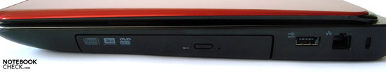 Rechte Seite: DVD Laufwerk, eSATA/USB, LAN, Kensington Lock