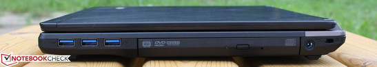 Rechte Seite: 3x USB 3.0, DVD, Strom, Kensington Lock