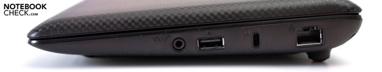 Rechte Seite: Audio, USB 2.0, Kensington, RJ-45