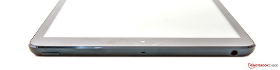 Kopfseite: Power-Button, Mikrofon & Audio (Stereo-Klinke)