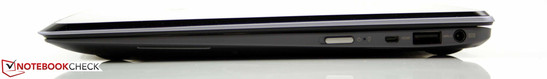 Rechte Seite: Power On, Micro HDMI, USB 3.0, AC