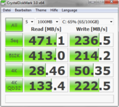 Crystal Disk Mark: 471 MB/s (Seq. R.)