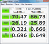 Crystal Disk Mark 70 MB/s Lesen