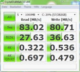 Crystal Disk Mark 83 MB/s Lesen