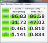 Crystal Disk Mark 86 MByte/s Lesen seq.