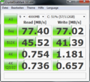 Crystal Disk Mark 3.0: 77 MB7s Lesen