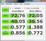 Crystal Disk Mark 72 MB/s Lesen