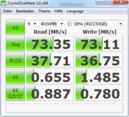 Crystal Disk Mark 3.0: 73 MB/s Lesen/Schreiben