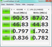 Crystal Disk Mark 90 MB/s Lesen