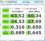 Crystal Disk Mark 63 MByte/s Lesen seq.