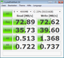 Crystal Disk Mark 73 MB/s Lesen